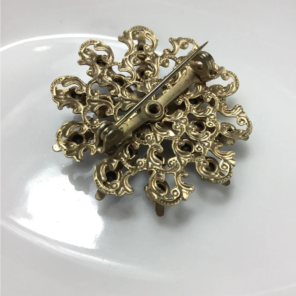 Gold-Tone Blue Crystal Floral Brooch - Women's Jewelry